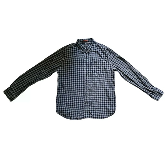 Denim & Flower Button Up Shirt Mens Sz L Slim Fit Gray Black Plaid Long Sleeve - Picture 2 of 8